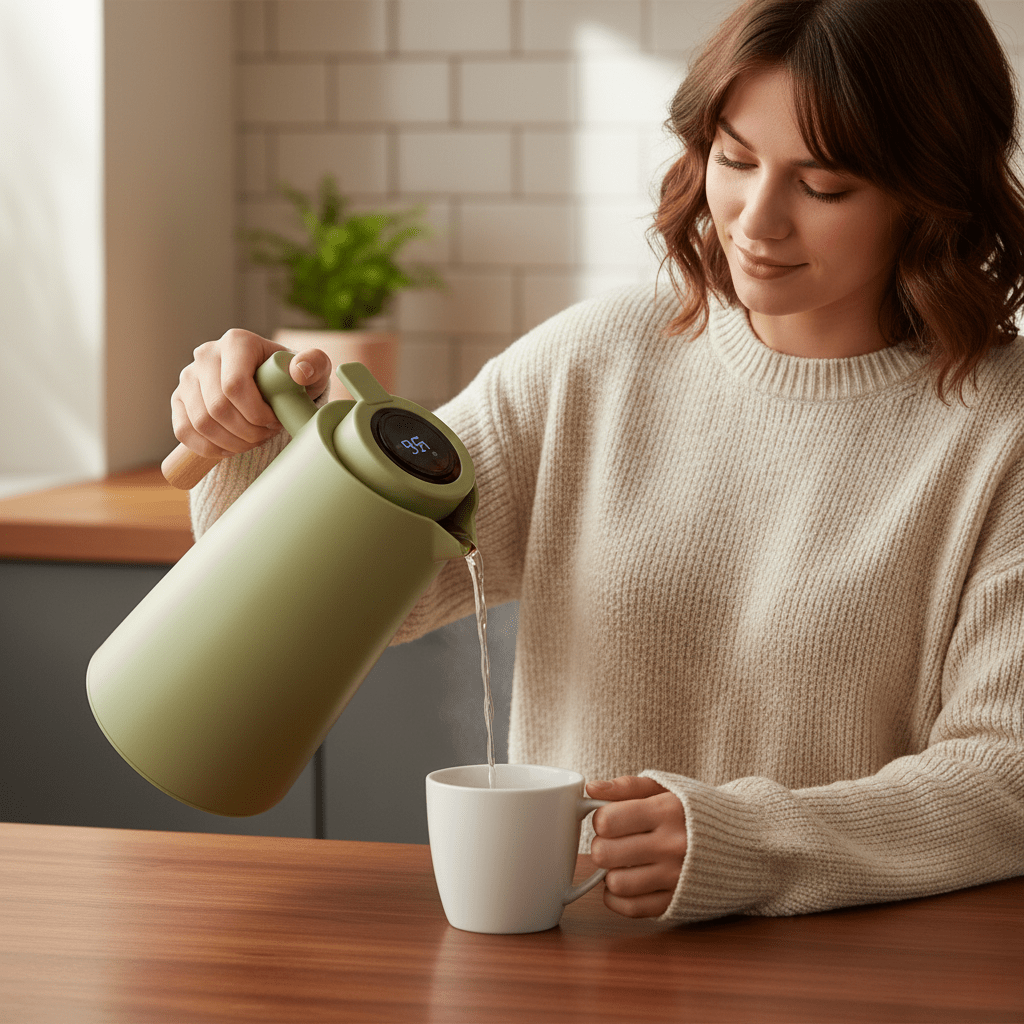 Insulated Thermos Bottle With Digital Readout And Stainless Steel Double Wall 1L