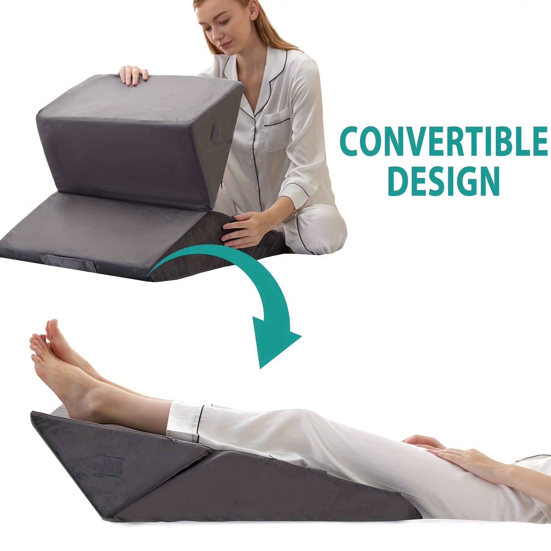 Bed Wedge Pillow With Memory Foam For Back Leg And Knee Comfort