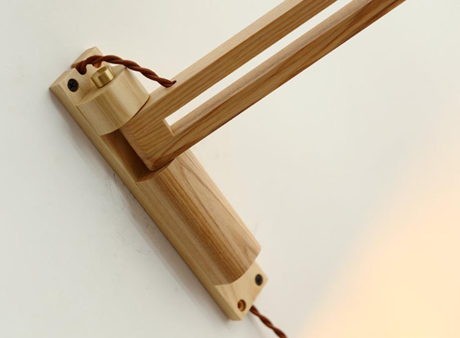 Wall Lamp With Wood Arm And Glass Shade, E26 Brass Japandi Light, Adjustable Swivel