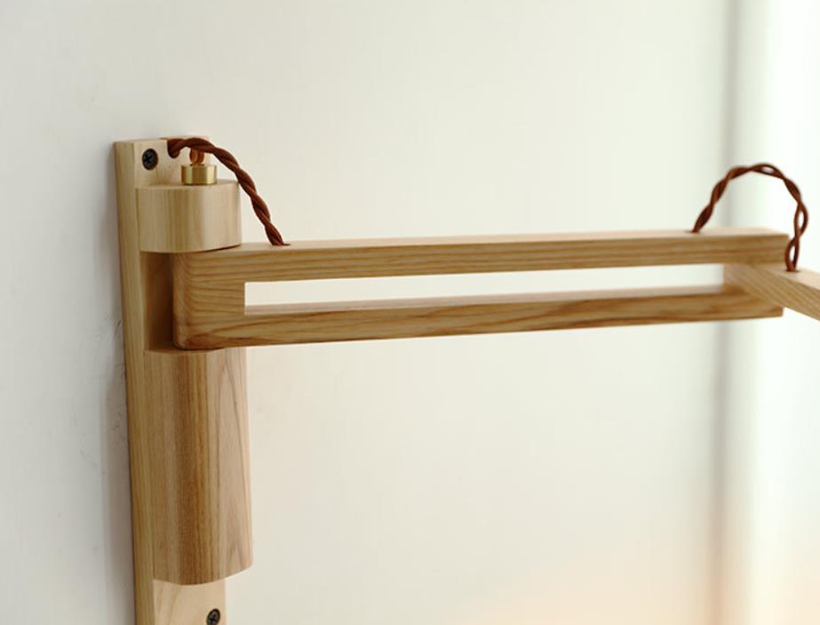 Wall Lamp With Wood Arm And Glass Shade, E26 Brass Japandi Light, Adjustable Swivel