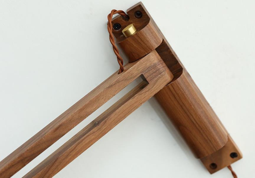 Wall Lamp With Wood Arm And Glass Shade, E26 Brass Japandi Light, Adjustable Swivel