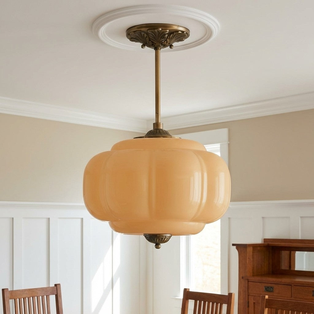 Vintage Milk Glass Ceiling Light With Fluted Rim White Pink Green Matte Glass Brass Black