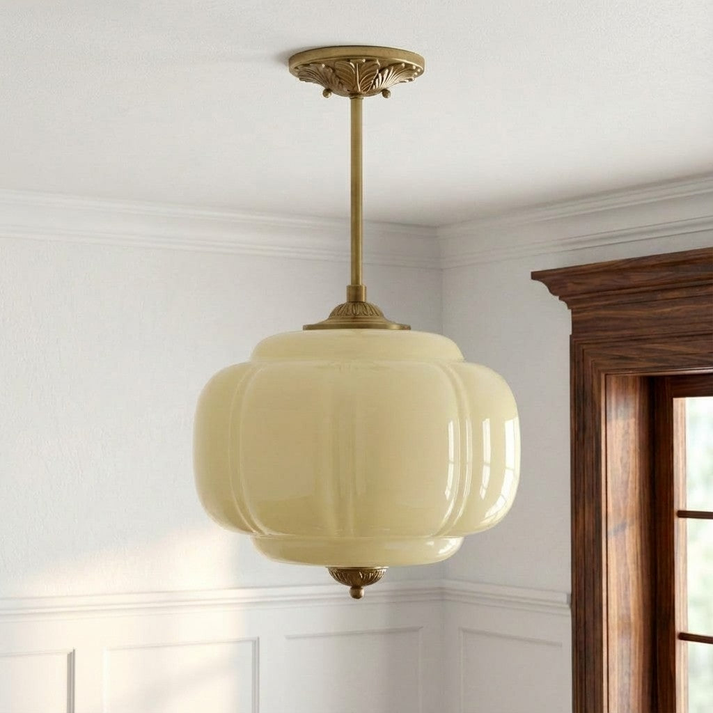 Vintage Milk Glass Ceiling Light With Fluted Rim White Pink Green Matte Glass Brass Black