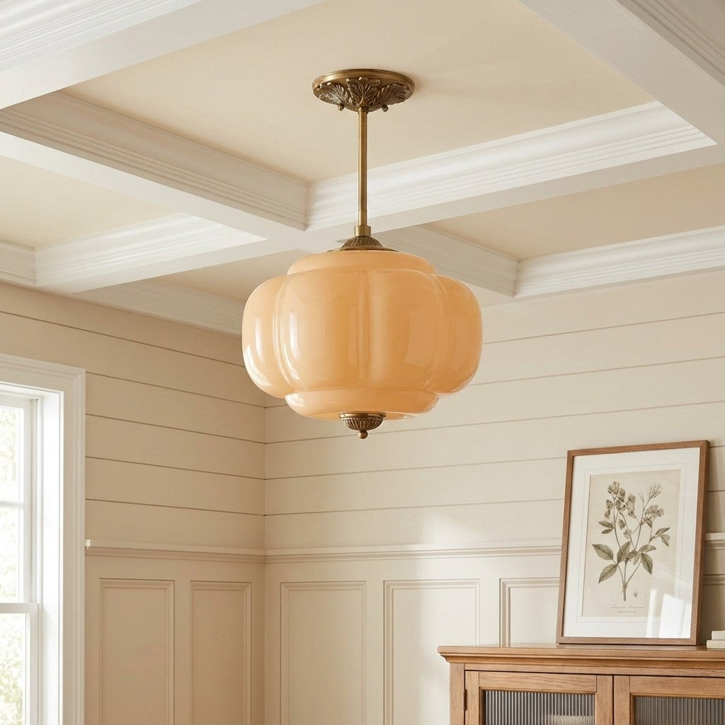 Vintage Milk Glass Ceiling Light With Fluted Rim White Pink Green Matte Glass Brass Black