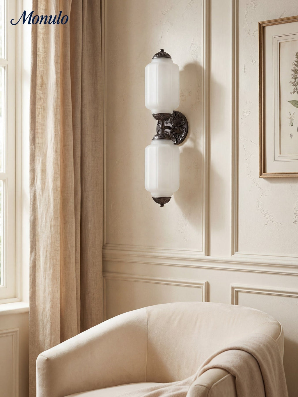 Eloise Vintage Glass Horizontal Wall Light For Living Room And Hallway