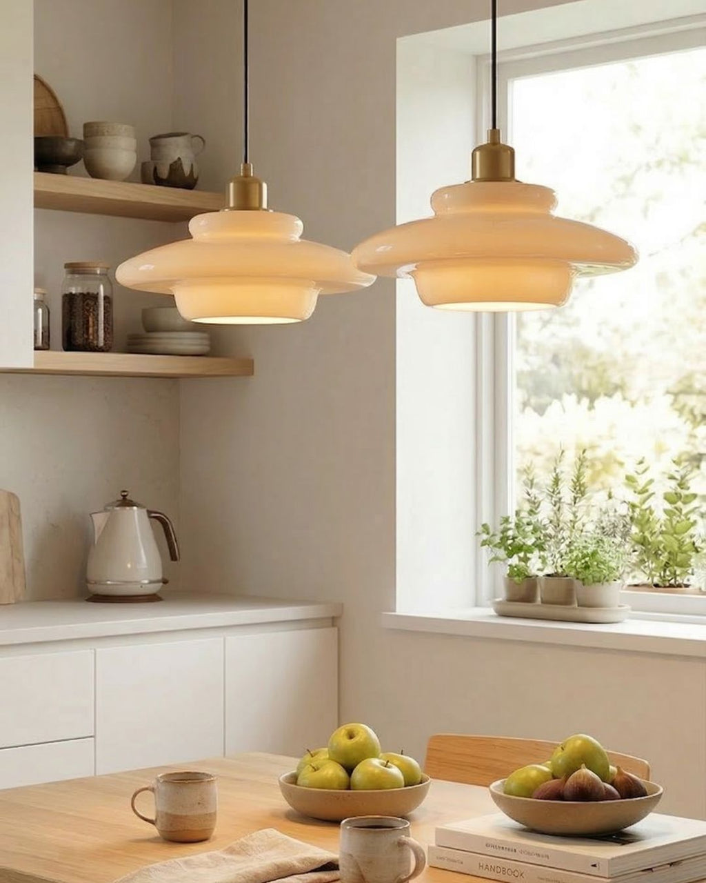 TINA Pendant Light, Mid-Century Milk-White Glass With Brushed Brass, Adjustable E27