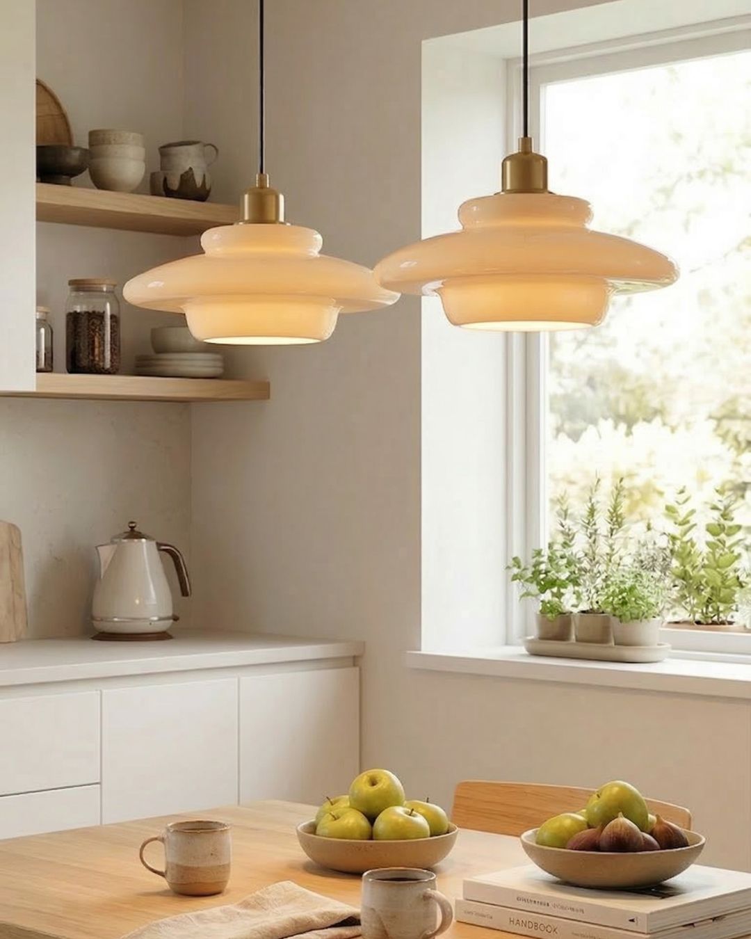 TINA Pendant Light, Mid-Century Milk-White Glass With Brushed Brass, Adjustable E27