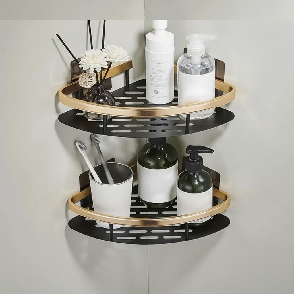Organizer da parete per bagno ALUVAULT — Scaffale contenitore in lega di alluminio dal design elegante