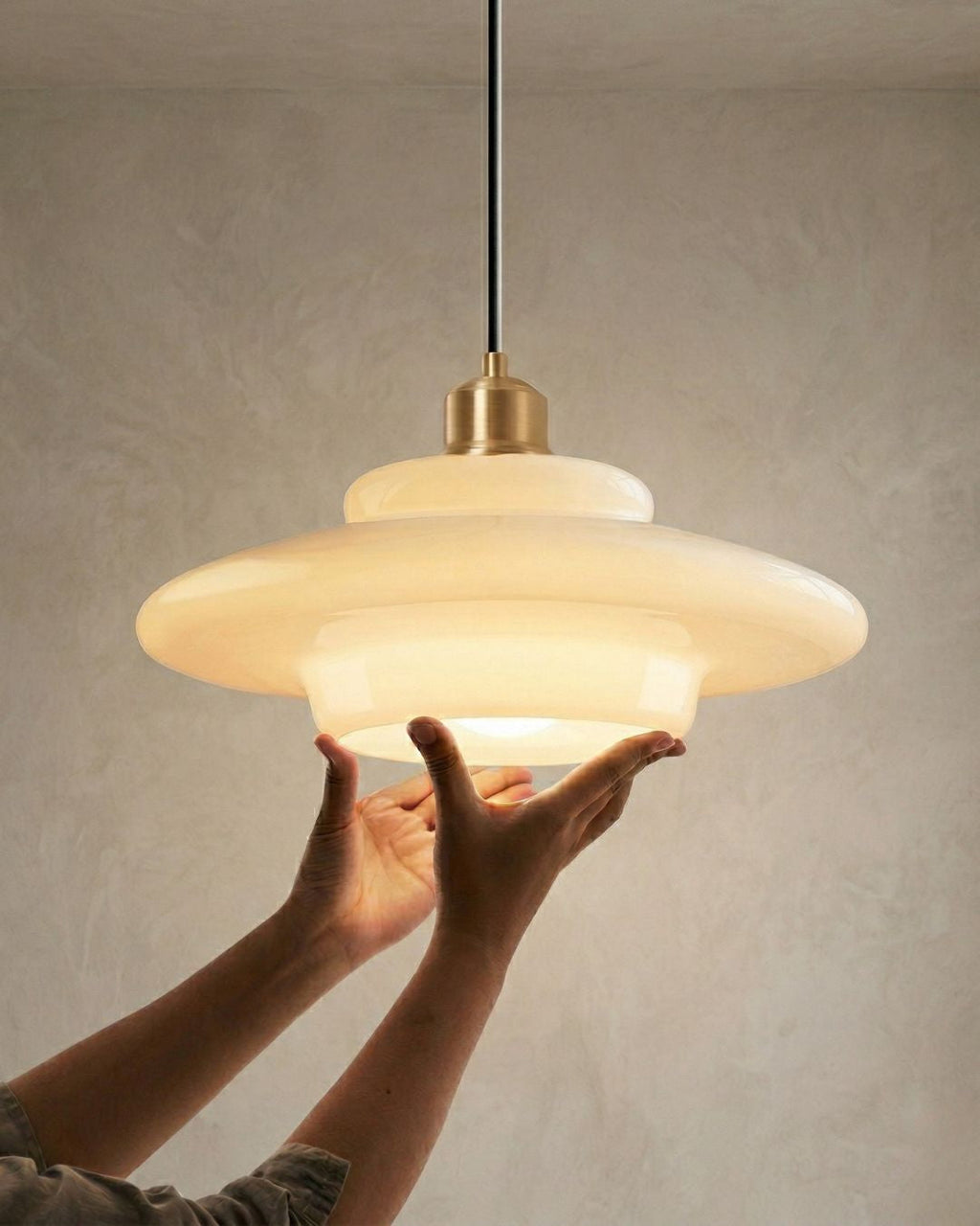 TINA Pendant Light, Mid-Century Milk-White Glass With Brushed Brass, Adjustable E27