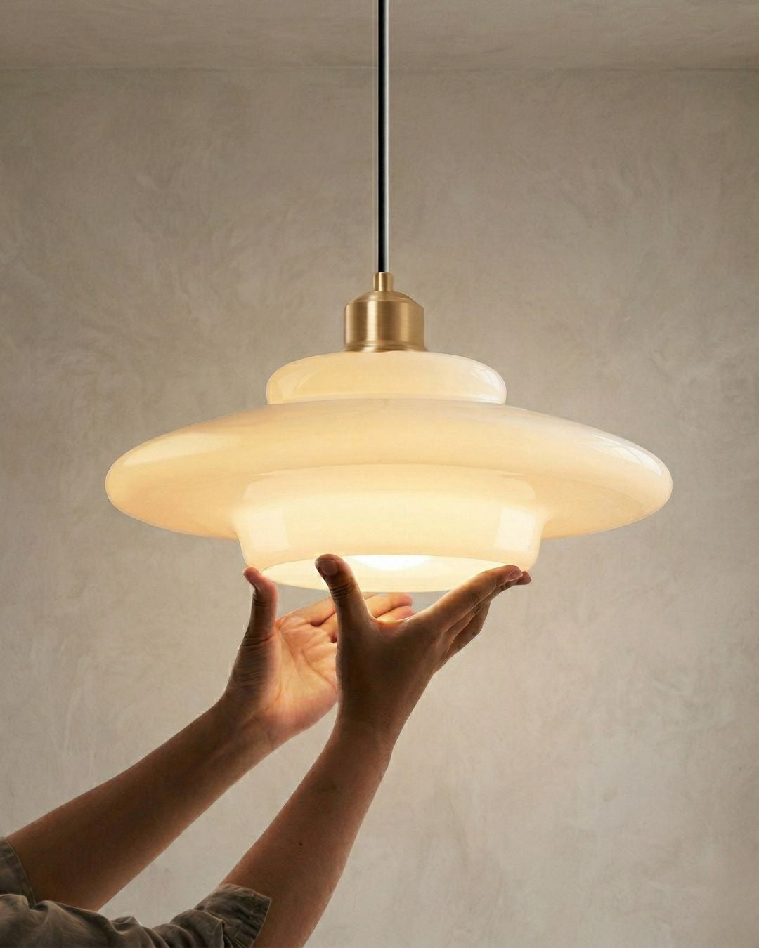 TINA Pendant Light, Mid-Century Milk-White Glass With Brushed Brass, Adjustable E27
