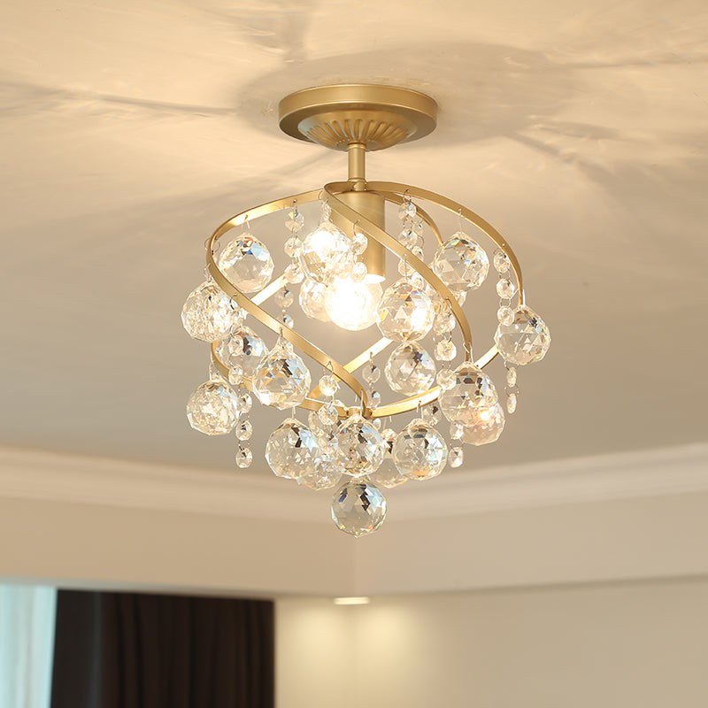 Lunaria Brass Finish Crystal Orb Ceiling Light With Faceted Crystal Ball Modern Indoor Fixture