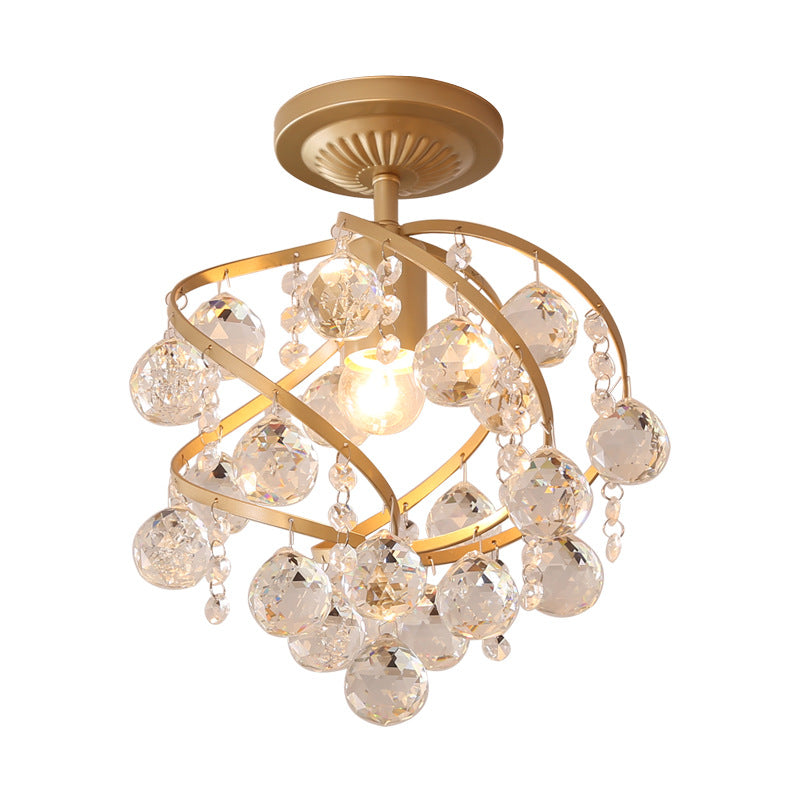 Lunaria Brass Finish Crystal Orb Ceiling Light With Faceted Crystal Ball Modern Indoor Fixture