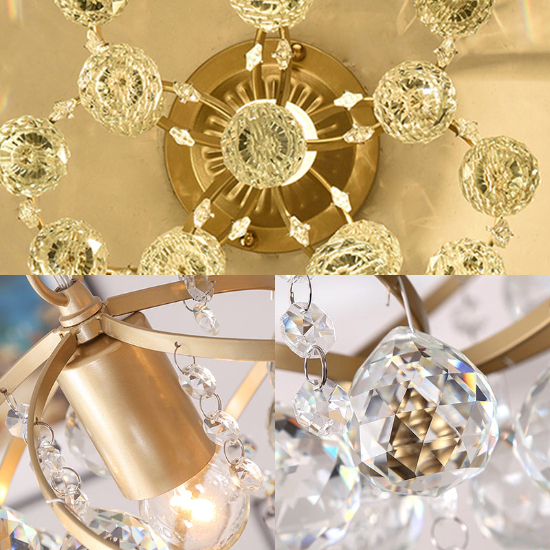 Lunaria Brass Finish Crystal Orb Ceiling Light With Faceted Crystal Ball Modern Indoor Fixture