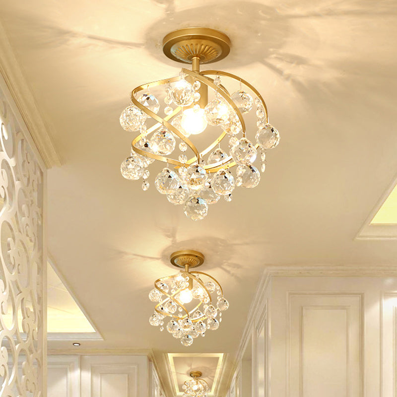 Lunaria Brass Finish Crystal Orb Ceiling Light With Faceted Crystal Ball Modern Indoor Fixture
