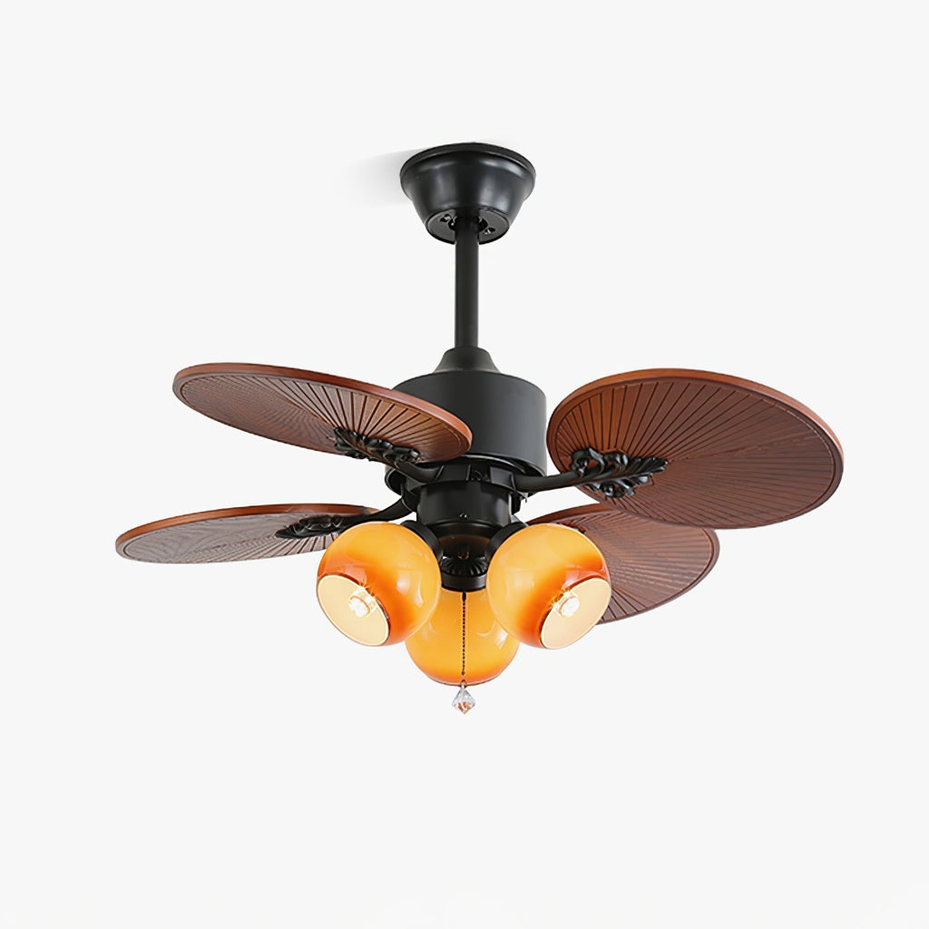 Remote Controlled Six Speed Ceiling Fan With Glass Lampshade Tropical Style