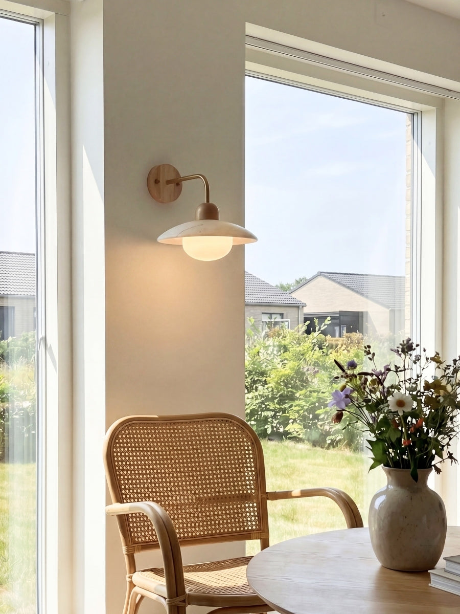 Travertine Stone Wall Light With Minimalist Disc Design And Warm Glow