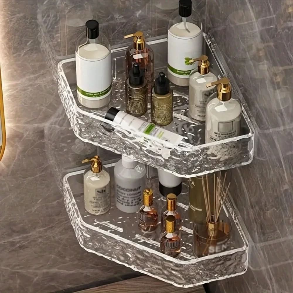 GLACIERA Wandmontierter Eck-Badezimmerregal-Organizer — Strukturierte Optik inspiriert von Gletschern