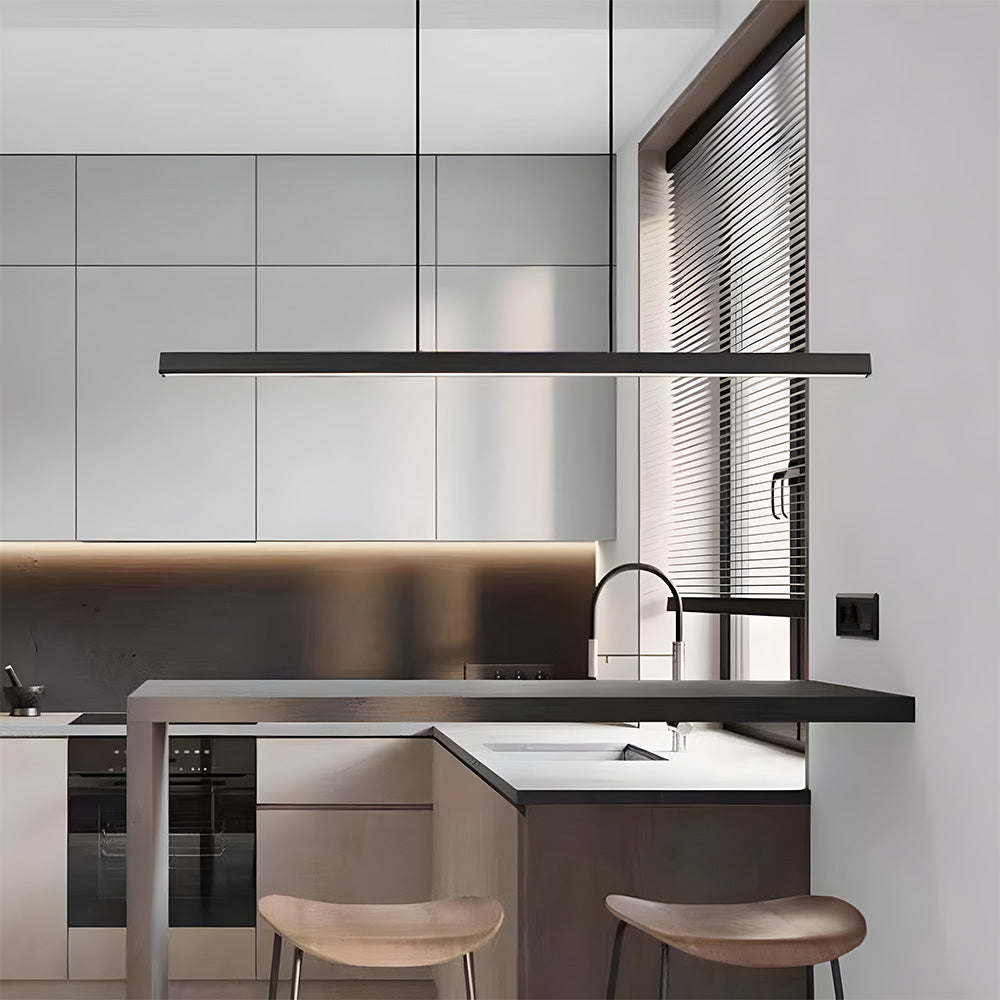 Verumo Linear LED Pendant Lamp In Black Metal For Kitchen Island Or Dining Table