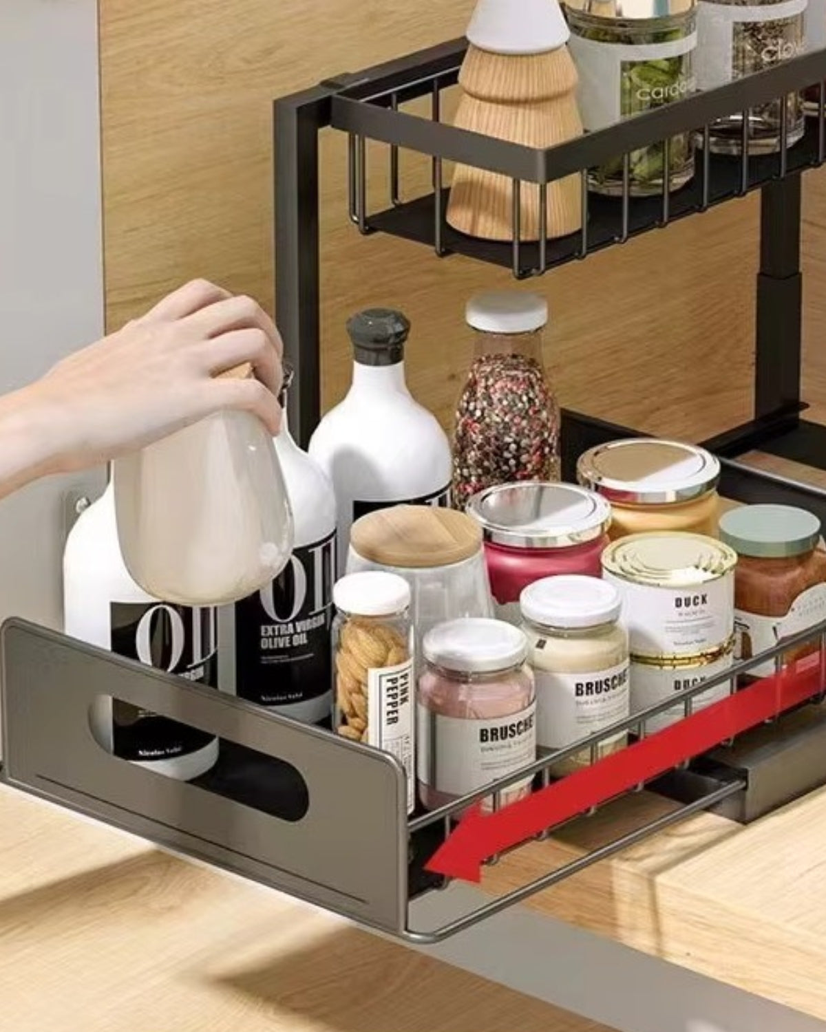 Under-Sink Extendable Cabinet Organizer With Two Levels Black And White