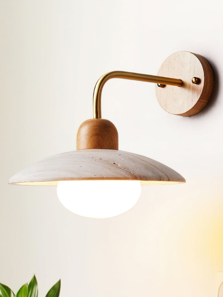 Travertine Stone Wall Light With Minimalist Disc Design And Warm Glow