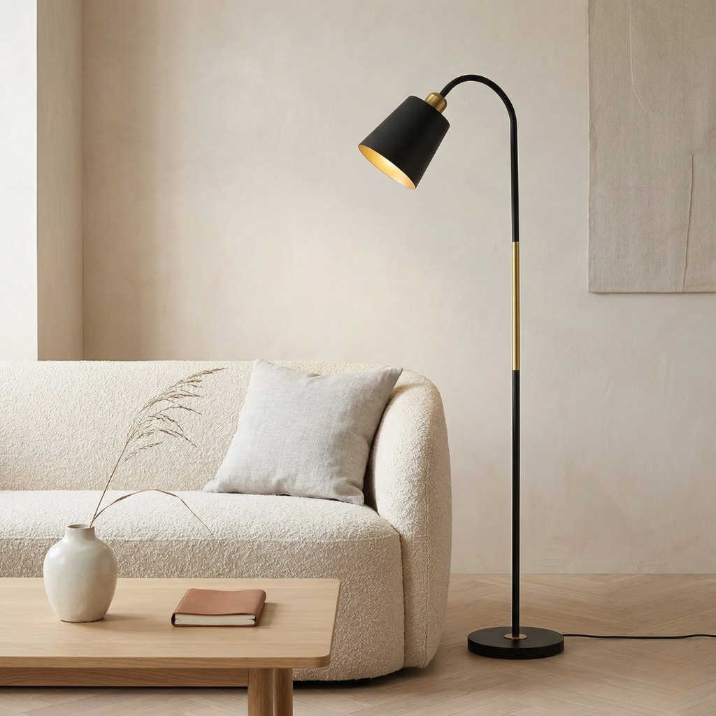 Floor Lamp Featuring Adjustable Head And LED Lighting For Reading And Ambient Living Room Use