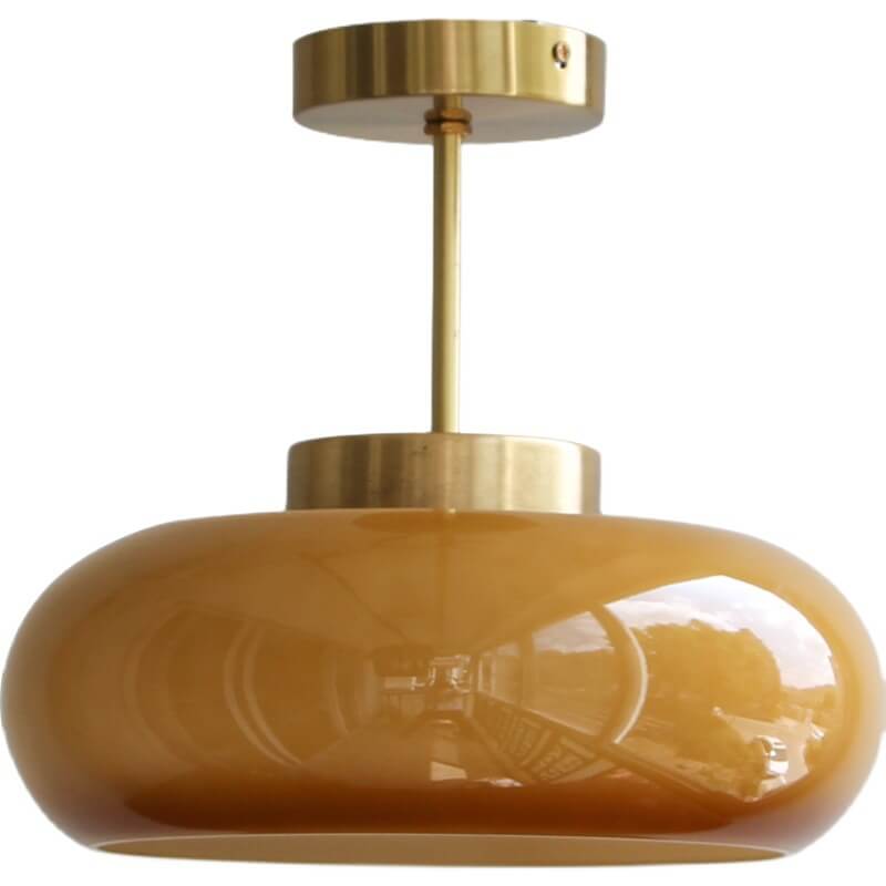 Vintage Yellow Glass Brass Semi Flush LED Ceiling Light Fixture
