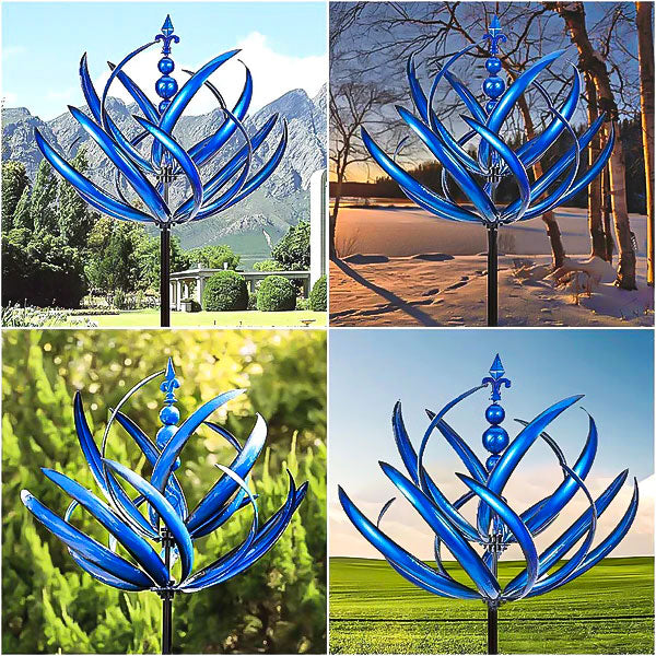 Rotating Metal Windmill Weather Vane With Bird Design, Blue And Red, 90cm Garden Decor