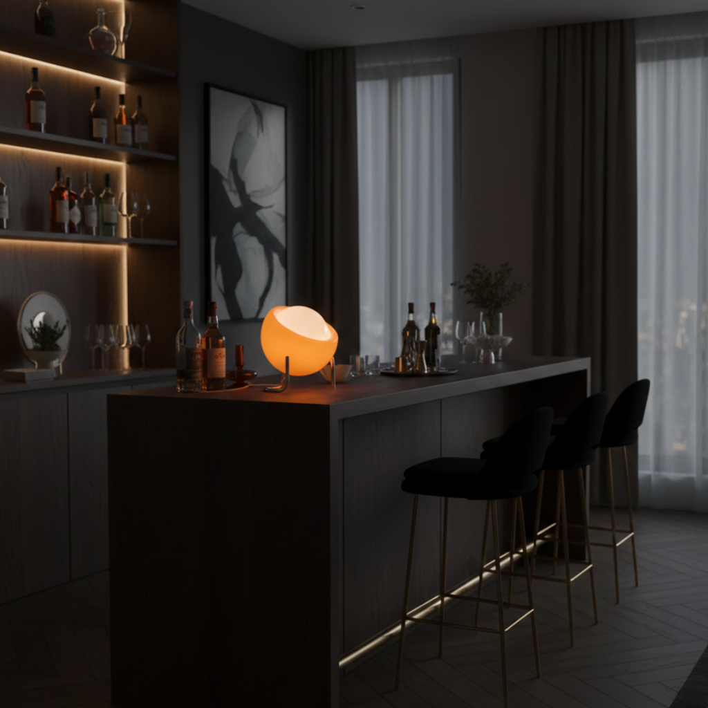 Elegant Table Lamp With Glass Shade For Indoor Use Suited For Living Rooms And Bedrooms Creating Cozy Ambience