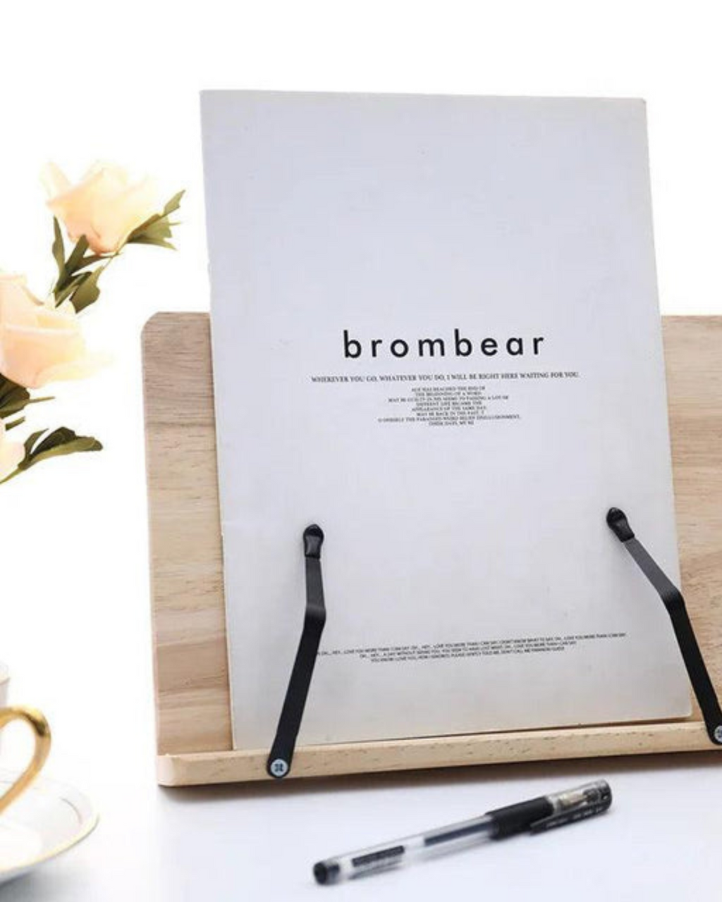 Natural Wood Adjustable Book And Tablet Stand With Metal Page Holders