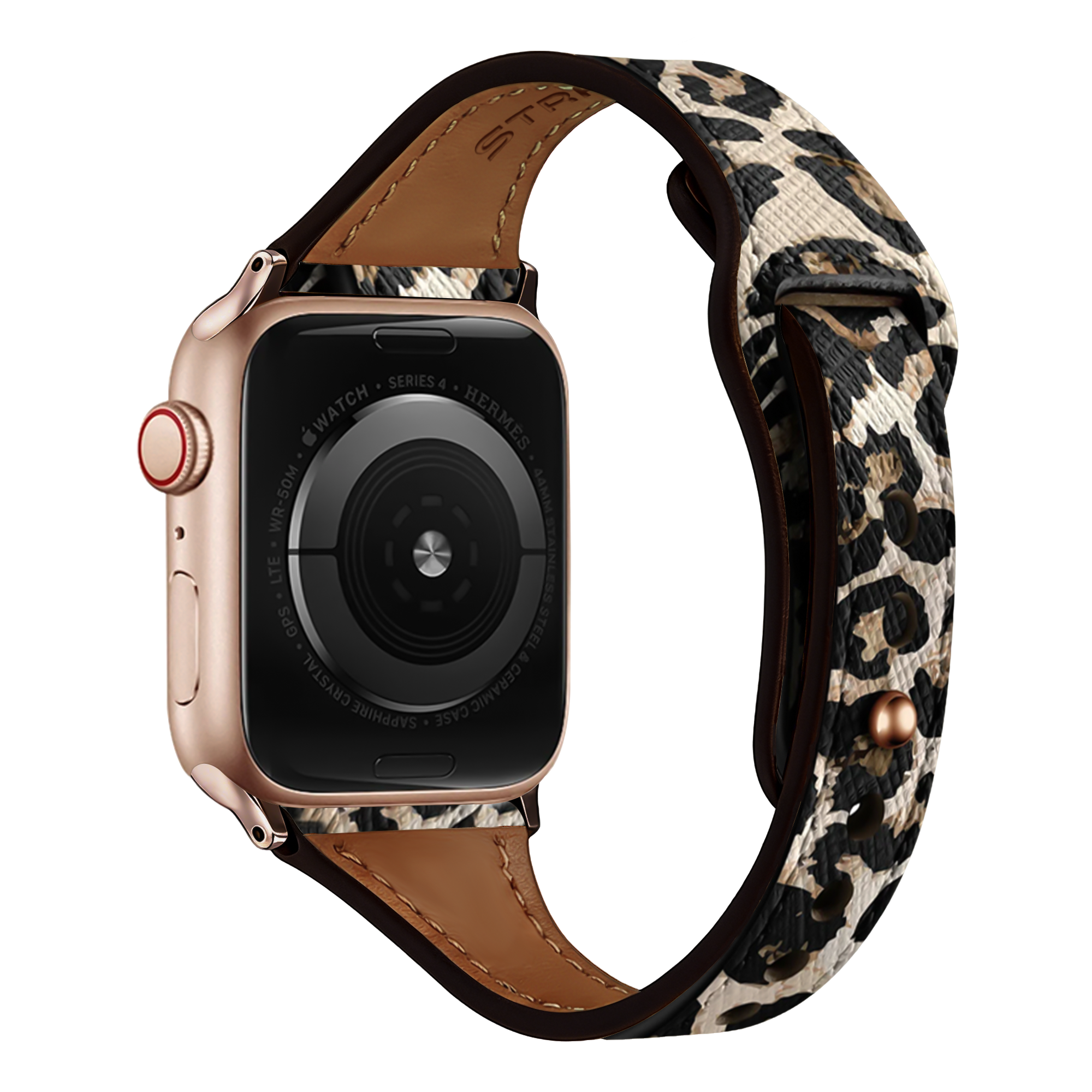 Udskiftningsrem i læder med leopardmønster til Apple Watch