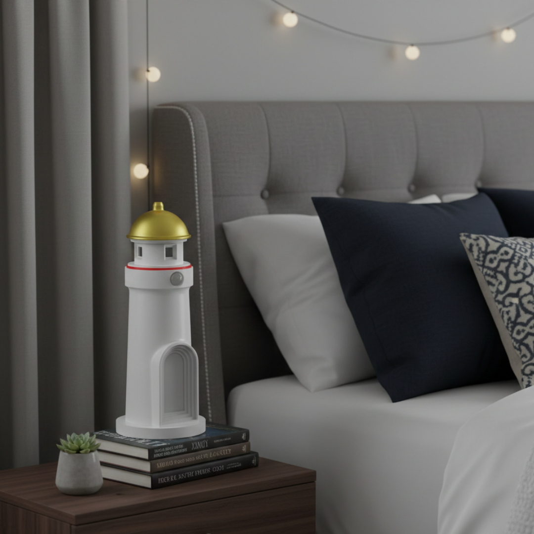 Lighthouse Night Light Projection With Bluetooth Speaker For Ambient Home Ambience And Relaxing Glow
