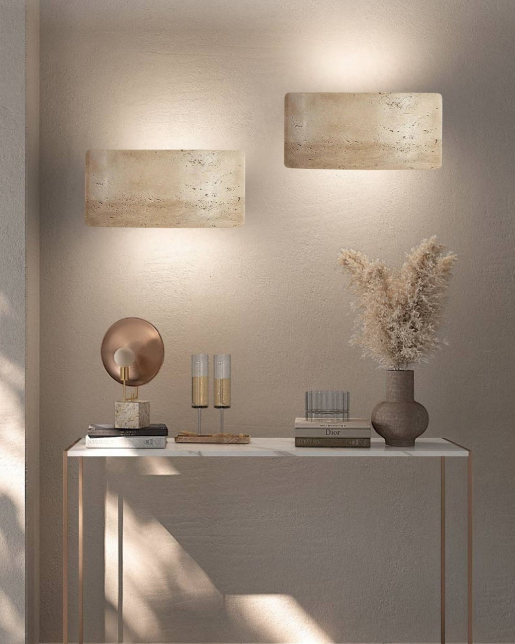 Travertine Wall Lamp With Warm LED Light For Indoor And Outdoor Waterproof