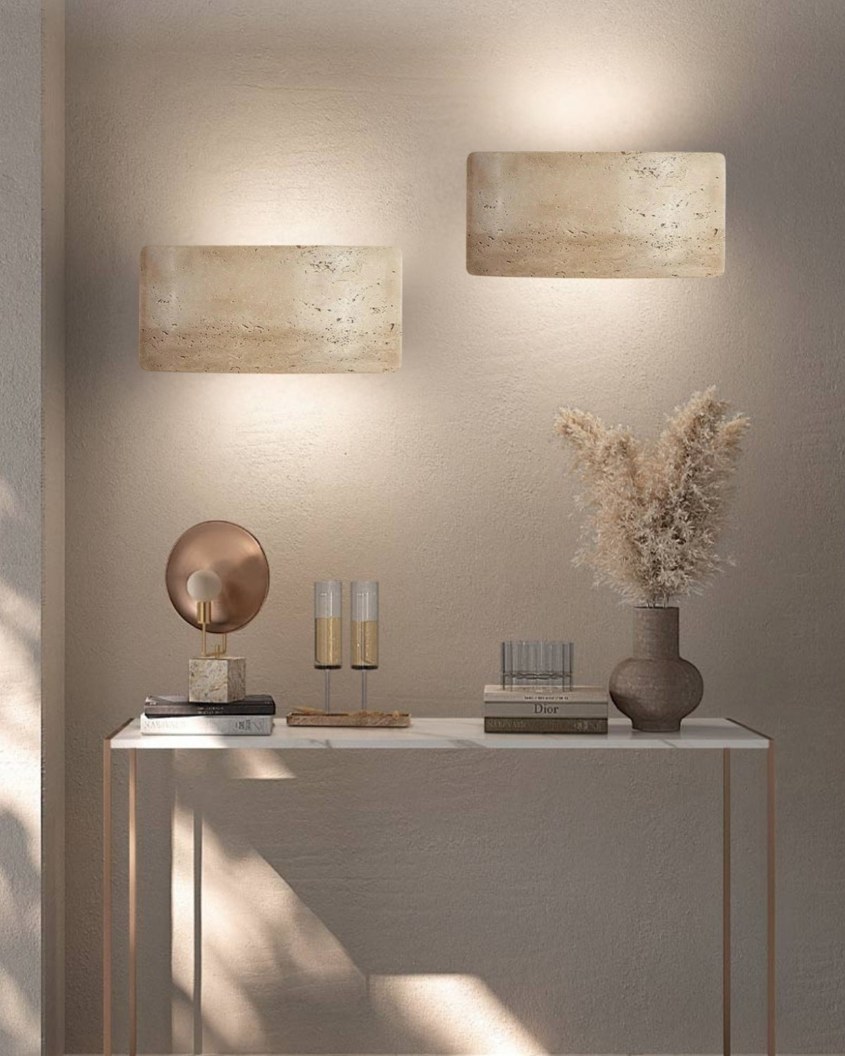 Travertine Wall Lamp With Warm LED Light For Indoor And Outdoor Waterproof