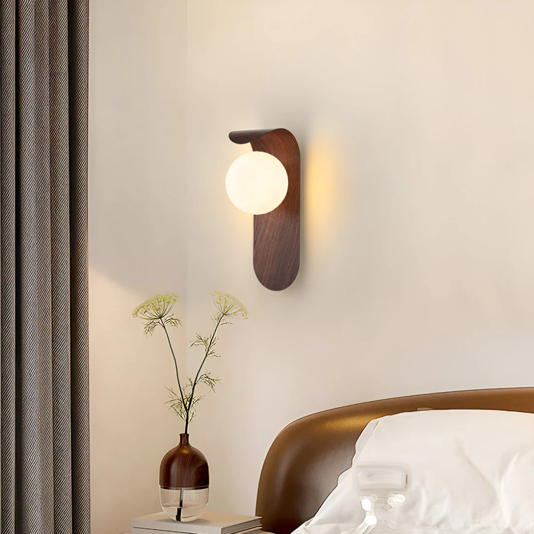 Scandinavian Wood Globe LED Wall Lamp, 1 Light, Modern Design