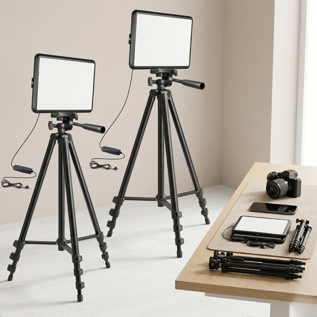 LED Video Lighting Kit With Adjustable Brightness And Color Temperature From 2800K To 6500K, Two Stands Up To 57 Inches