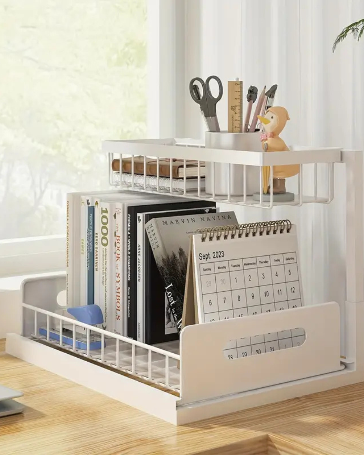 Under-Sink Extendable Cabinet Organizer With Two Levels Black And White