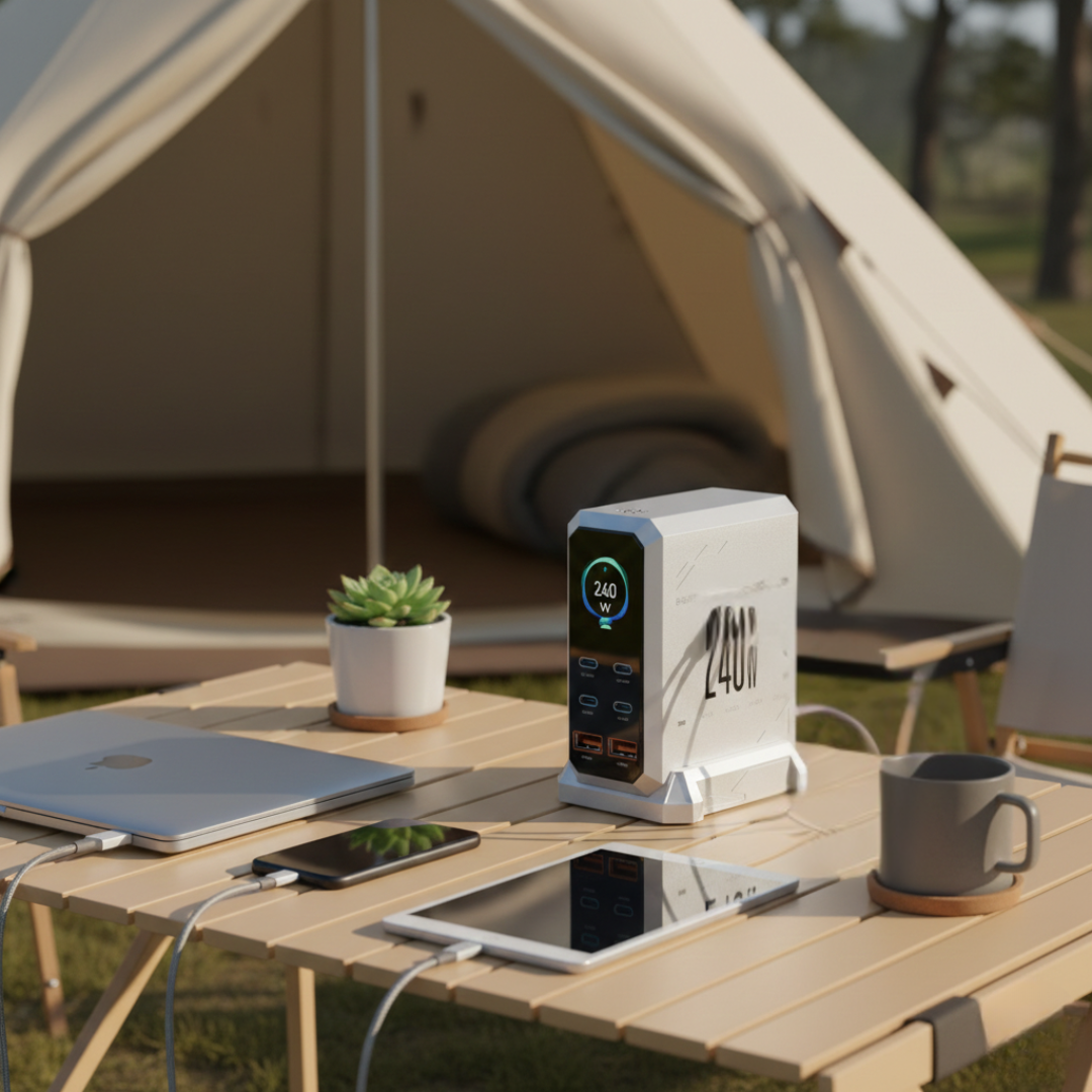 PowerMax 240W GaN Charger With Ambient Light For Fast Multi Device Recharging Anywhere