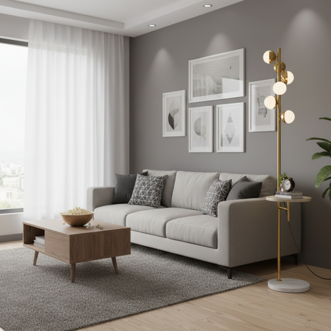 Elegant Floor Lamp With A Built In Table For Living Rooms In Nordic Modern Style