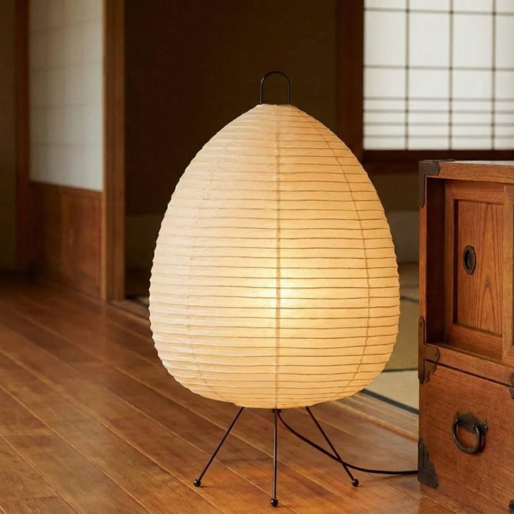 Ambient Floor Lamp With Rice Paper Shade In Japanese Style For Indoor Home Lighting