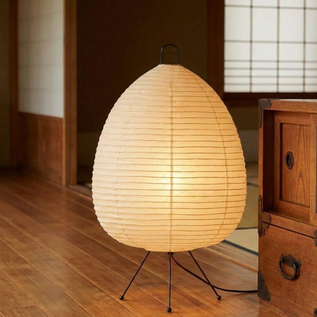 Ambient Floor Lamp With Rice Paper Shade In Japanese Style For Indoor Home Lighting