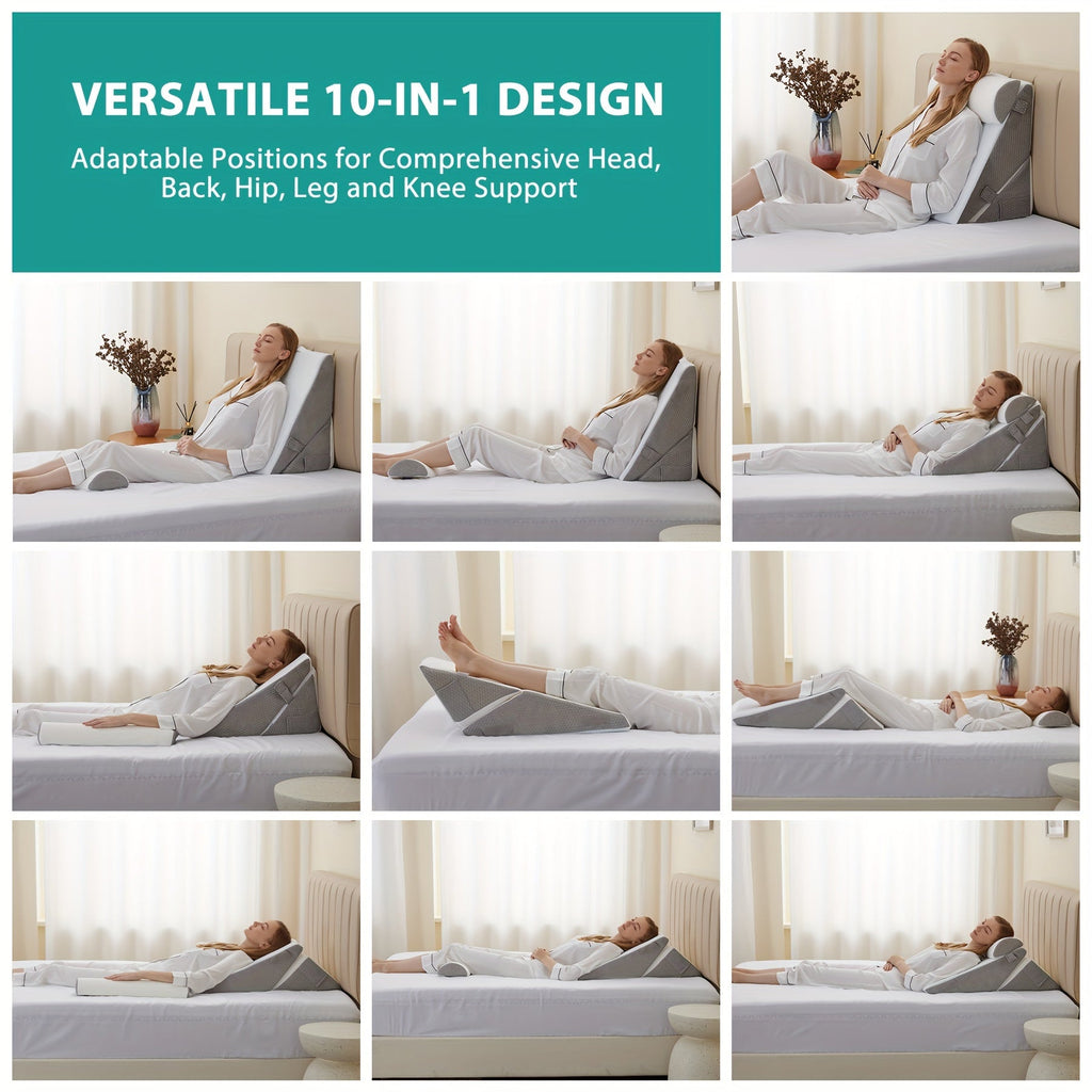 Bed Wedge Pillow With Memory Foam For Back Leg And Knee Comfort