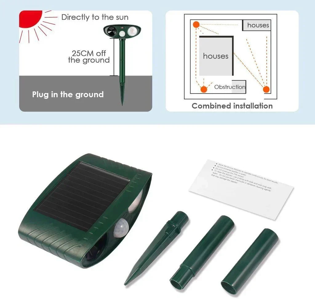 Solar Ultrasonic Repeller With PIR Sensor For Outdoor Gardens