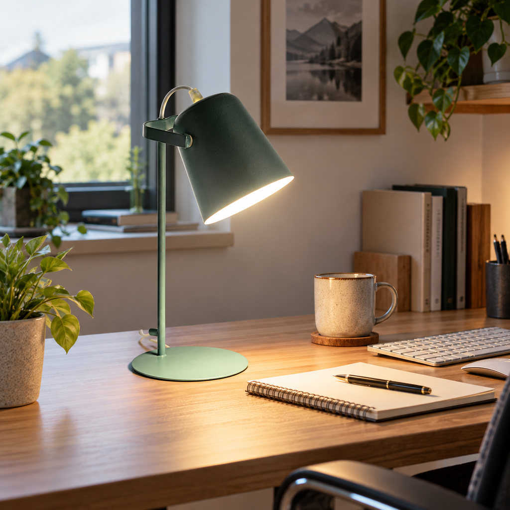 DESKFLARE állítható asztali lámpa - meleg LED-fény, irányított fénysugár, kompakt kialakítás