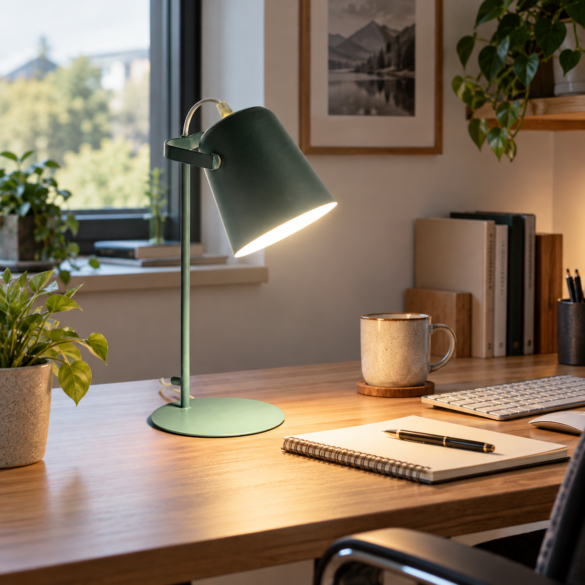 DESKFLARE állítható asztali lámpa - meleg LED-fény, irányított fénysugár, kompakt kialakítás