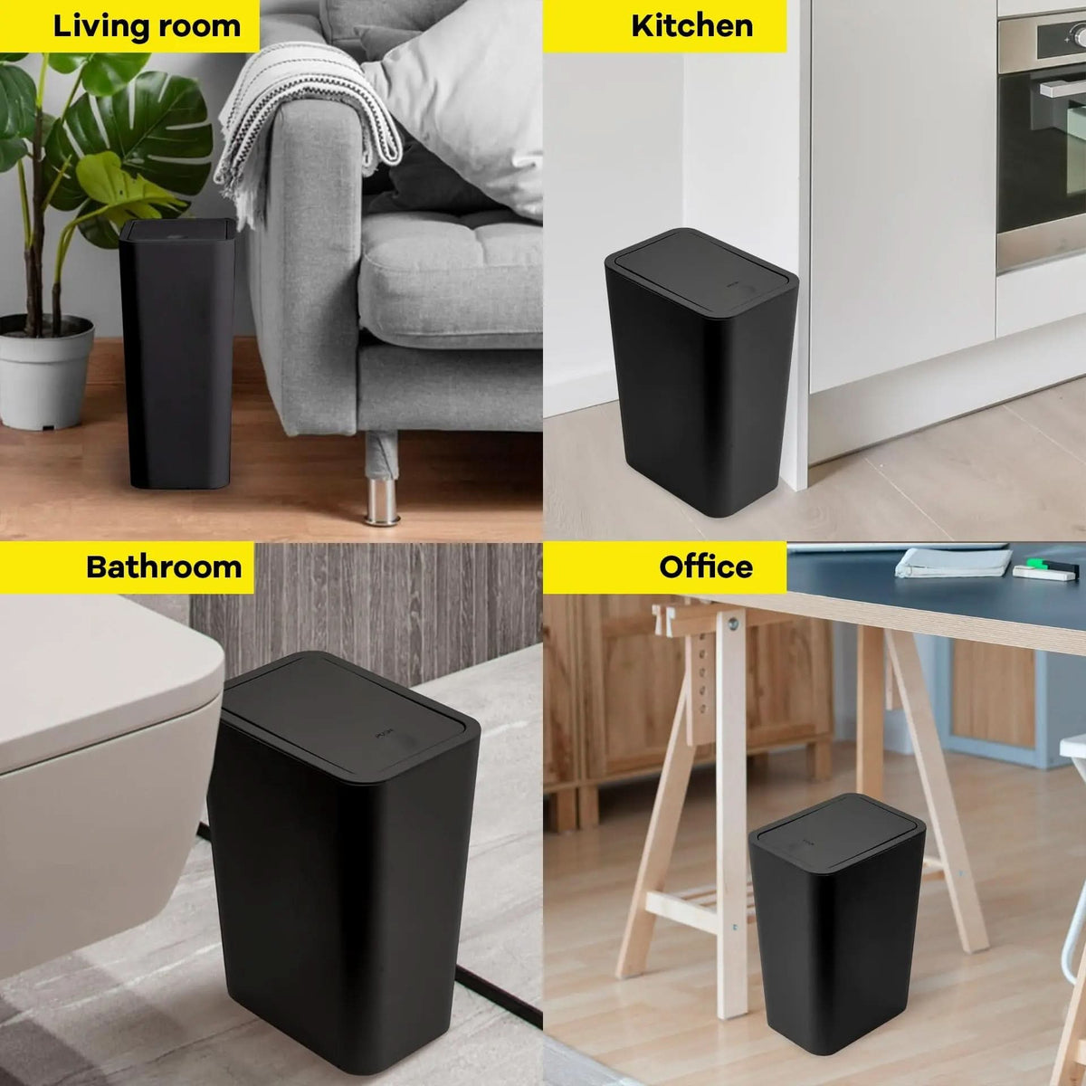 PRESSLUX 10L Slim Trash Can — Press-Top Lid, Space-Saving Design