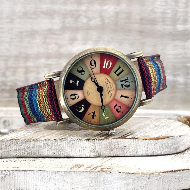 Rainbow Pattern Vintage Women's Watch With Braided Strap