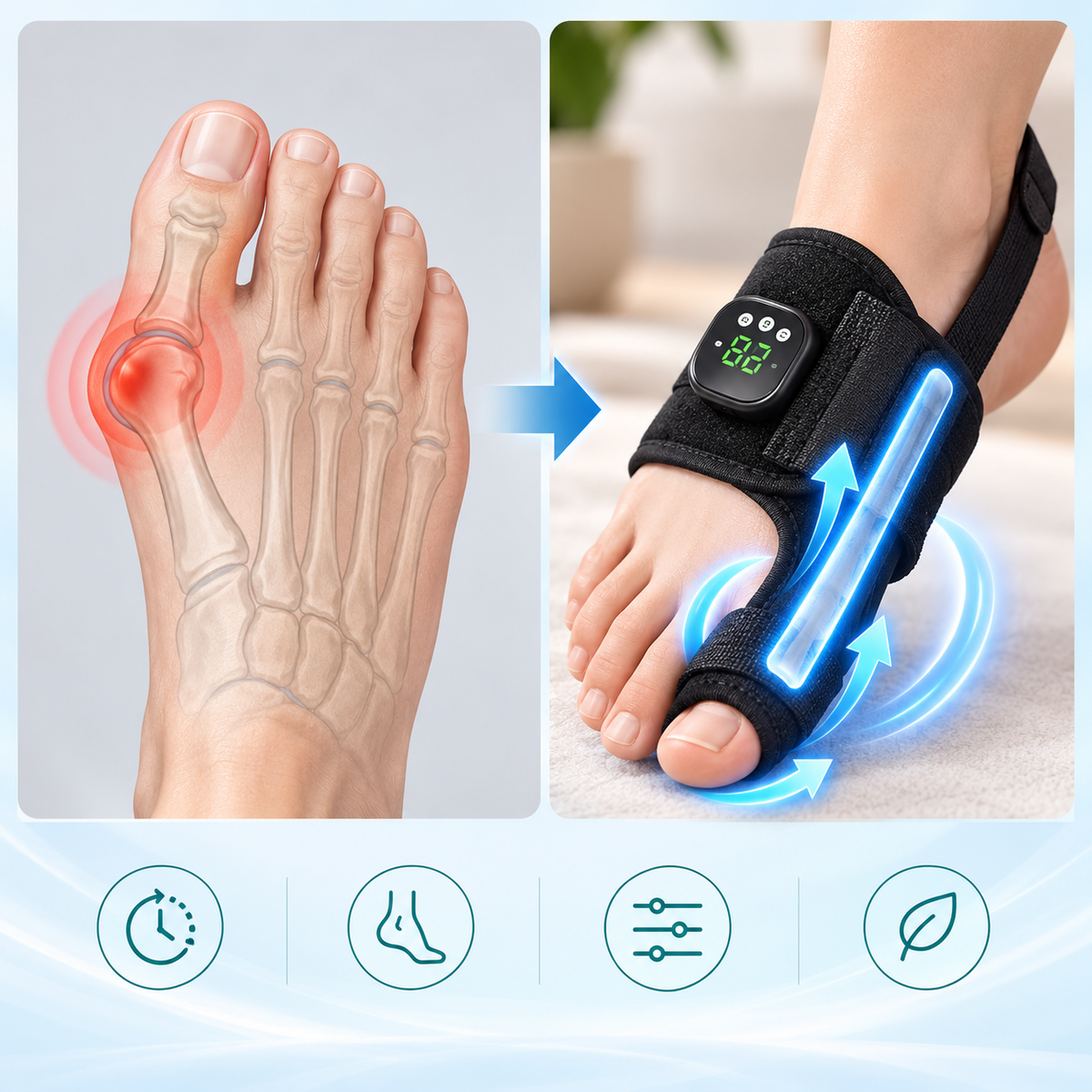 Adjustable Bunion Toe Correction Brace — EMS Stimulation, 29 Intensity Levels, 10 Modes