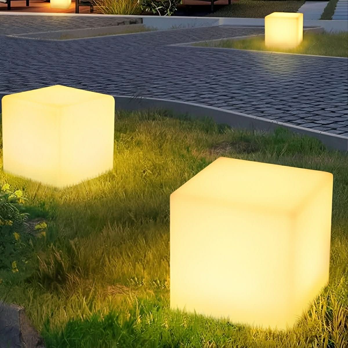 CUBECREST kubusvormige vloerlamp voor buiten - RGB-verlichting, afstandsbediening, dimbaar en weerbestendig ontwerp