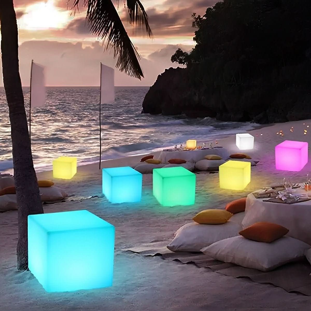 CUBECREST kubusvormige vloerlamp voor buiten - RGB-verlichting, afstandsbediening, dimbaar en weerbestendig ontwerp