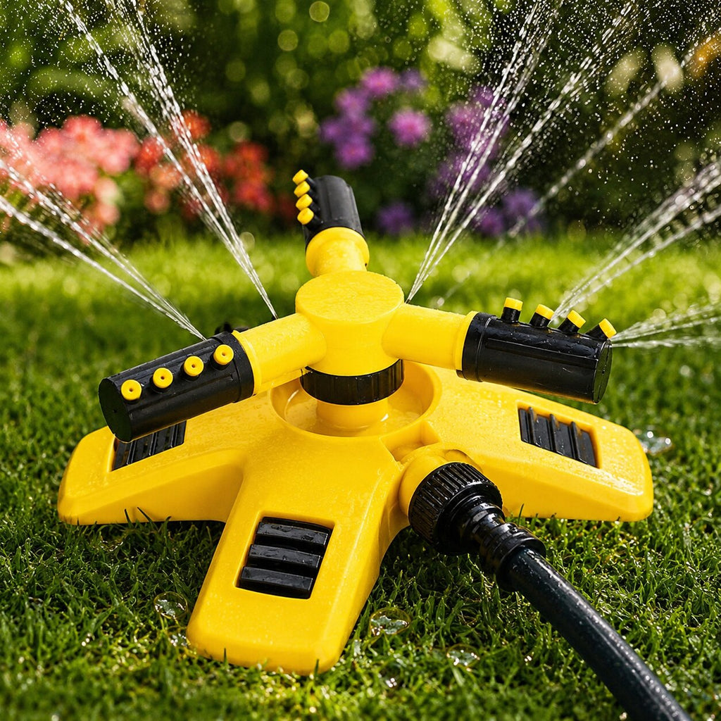 AquaWirbel 360°芝生スプリンクラー - 散水範囲調節可能、ユニバーサルホース接続